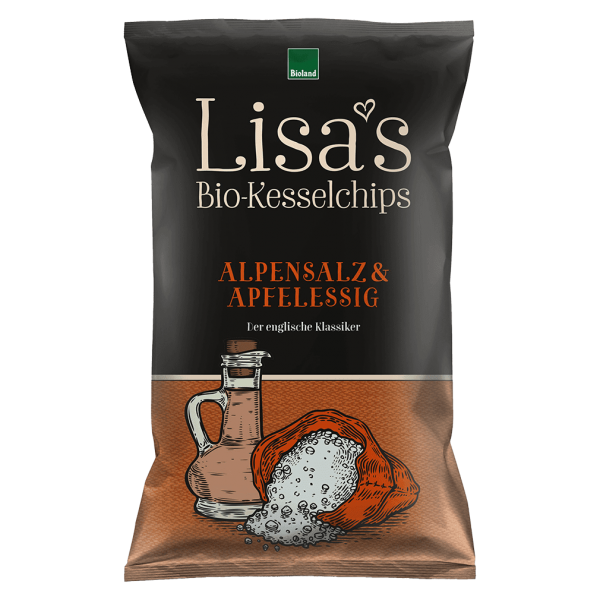 Lisa&#039;s Økologiske Kettle Chips Alpesalt og æblecidereddike