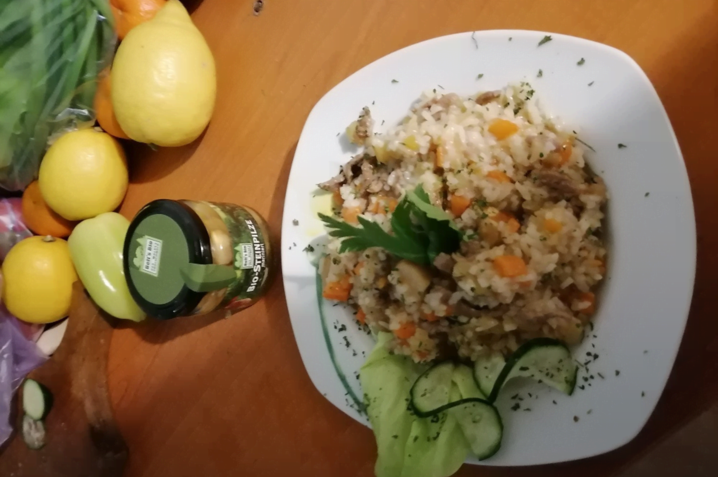 Risotto mit Tofu und marinierten Steinpilzen