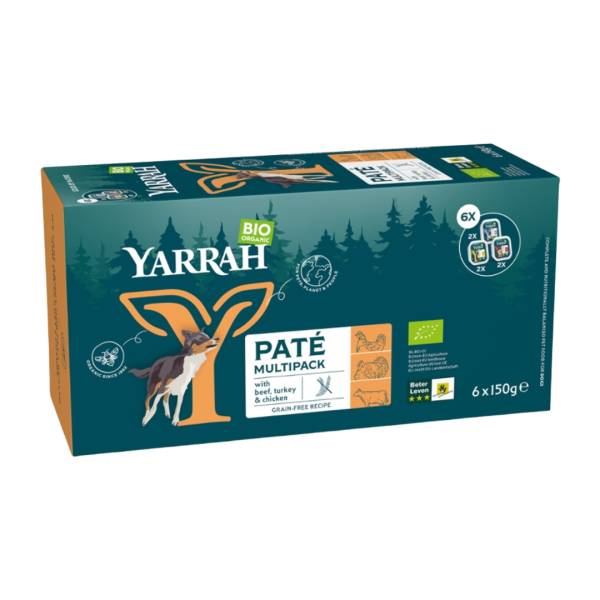 Yarrah Bio Hundefutter Pastete Multipack mit 3 Varianten (Huhn/ Huhn &amp; Truthahn/ Rind)